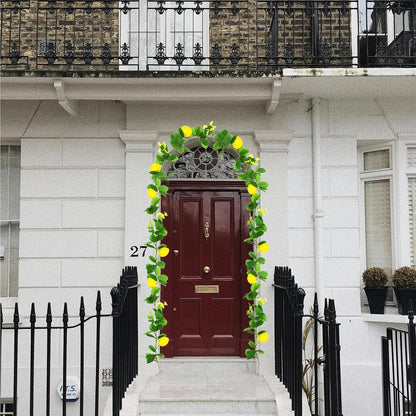 2Pcs Artificial Lemon Vines,Single Fake Lemon Vine is 78.7 Inches Long,Leaf 6.1 Inches,Faux Fruit Vine Garlands with Lemon for Room Door Wall Mantle Wedding Party Table Garden Decorations