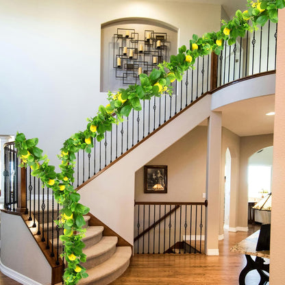 2Pcs Artificial Lemon Vines,Single Fake Lemon Vine is 78.7 Inches Long,Leaf 6.1 Inches,Faux Fruit Vine Garlands with Lemon for Room Door Wall Mantle Wedding Party Table Garden Decorations