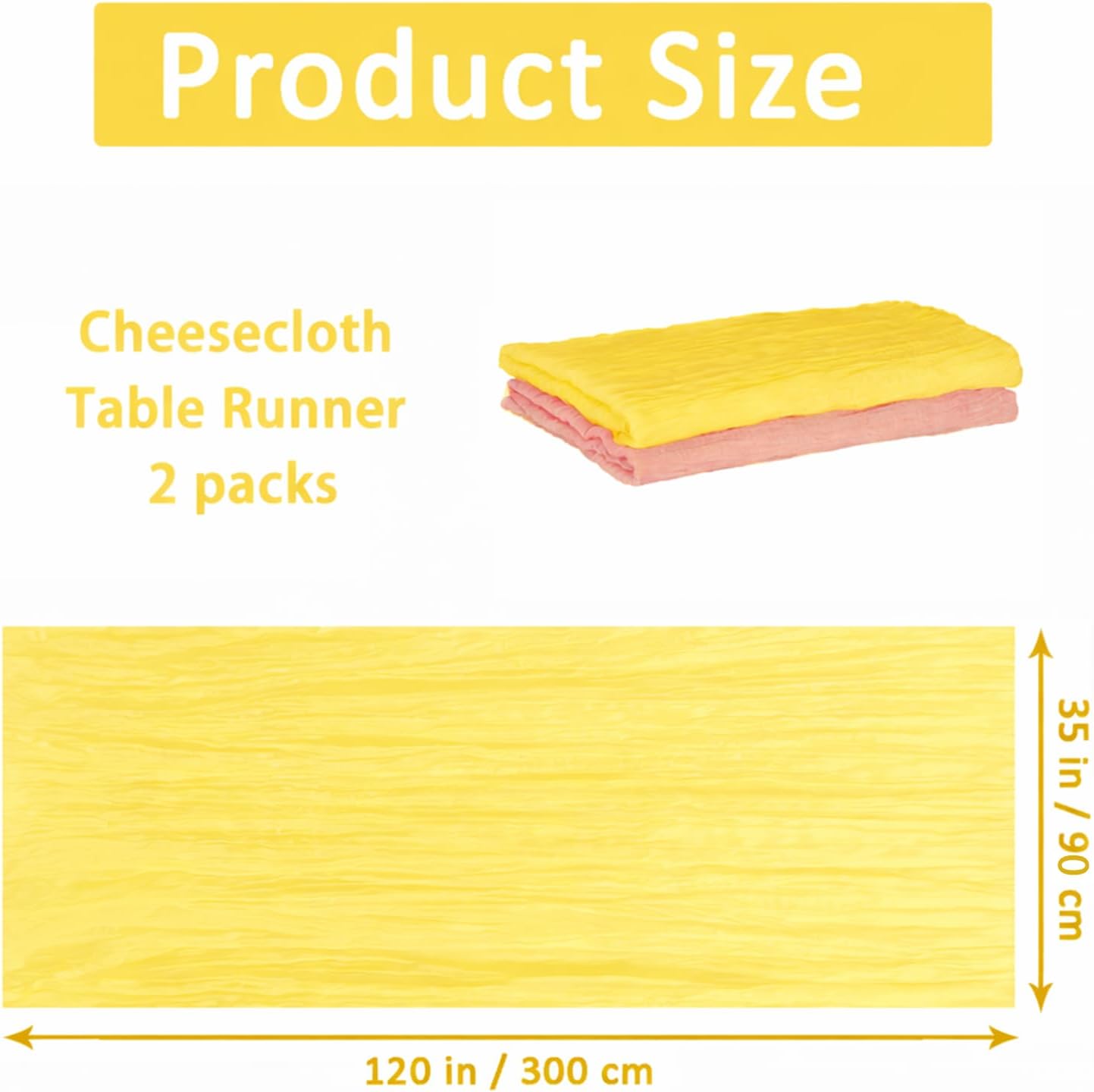 Cheesecloth Table Runner 2 Pack Dusty Pink and Lemon Yellow, Boho Gauze Table Runner 10Ft 120 Inches Long for Wedding Decor, Party & Home Table Decoration
