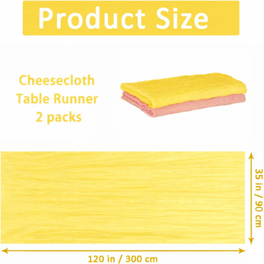 Cheesecloth Table Runner 2 Pack Dusty Pink and Lemon Yellow, Boho Gauze Table Runner 10Ft 120 Inches Long for Wedding Decor, Party & Home Table Decoration
