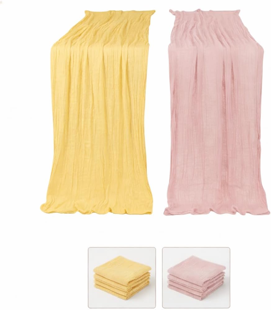 Cheesecloth Table Runner 2 Pack Dusty Pink and Lemon Yellow, Boho Gauze Table Runner 10Ft 120 Inches Long for Wedding Decor, Party & Home Table Decoration