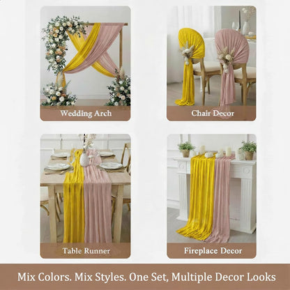Cheesecloth Table Runner 2 Pack Dusty Pink and Lemon Yellow, Boho Gauze Table Runner 10Ft 120 Inches Long for Wedding Decor, Party & Home Table Decoration