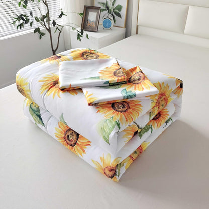 Sunflower Comforter Set Full 3 Pieces, Soft Microfiber Lightweight Sunflower Comforter Full with 2 Pillowcases, Yellow Floral Bedding All Season