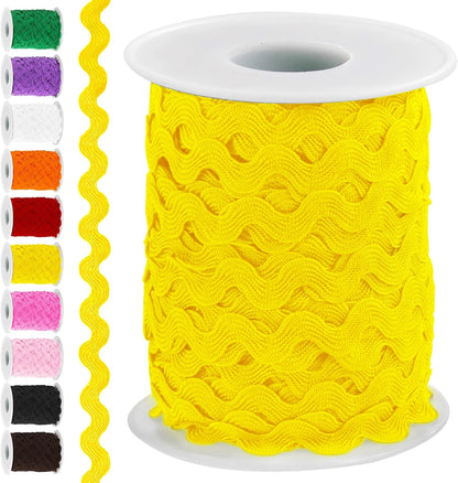 1 Roll 27 Yard Yellow Rick Rack Trim Ribbon Kit, Wave Sewing Bending Fringe Trim Lace Ribbon for Gift Wrapping Supplies Sewing Crafts Clothes Gift Wrapping Party