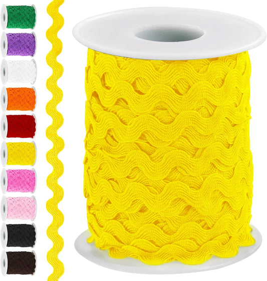 1 Roll 27 Yard Yellow Rick Rack Trim Ribbon Kit, Wave Sewing Bending Fringe Trim Lace Ribbon for Gift Wrapping Supplies Sewing Crafts Clothes Gift Wrapping Party