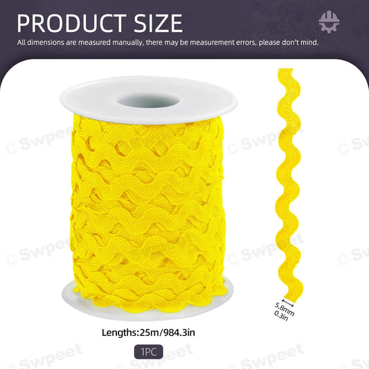 1 Roll 27 Yard Yellow Rick Rack Trim Ribbon Kit, Wave Sewing Bending Fringe Trim Lace Ribbon for Gift Wrapping Supplies Sewing Crafts Clothes Gift Wrapping Party