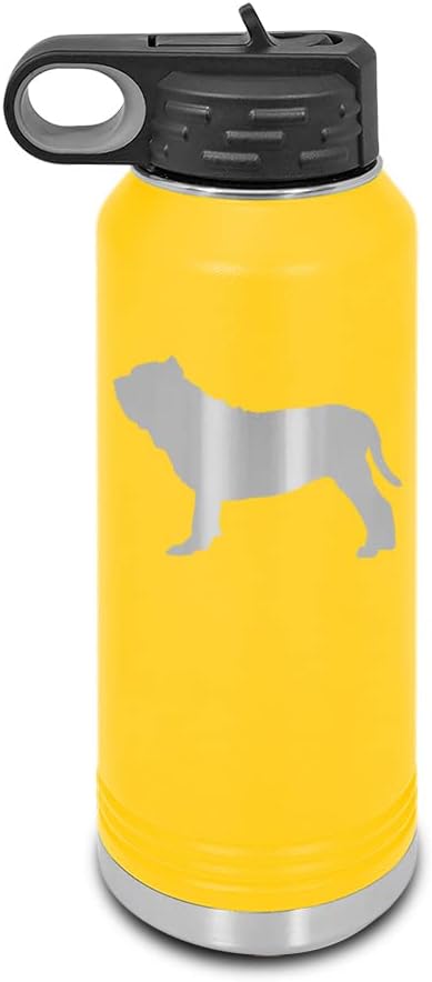 Neapolitan Mastiff Laser Engraved Water Bottle Customizable Polar Camel Stainless Steel with Straw - Dog Canine pet Yellow 32 oz