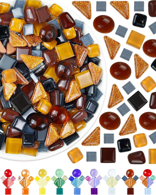 420g Mosaic Tiles for Crafts - 280Pcs Glass Mosaic Kits, Mixed Shapes Mosaic Glass Pieces for Art, Irregular Tiny Mosaic Tile for DIY Projects, Home Decoration(Yellow)