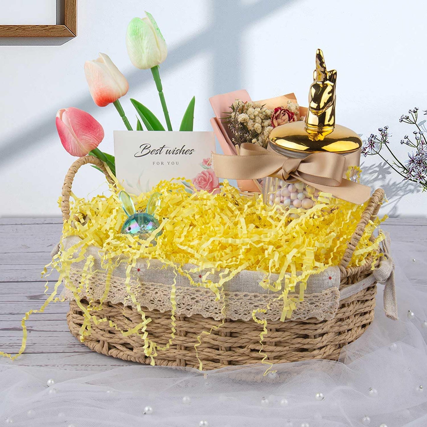 Crinkle Cut Paper Shred Filler Gift Cushion Streamer Yellow | Packing Paper Grass for Christmas Wedding Birthday Bridesmaid Engagement Craft Gift Boxes Bags Basket Decoration 4.5oz