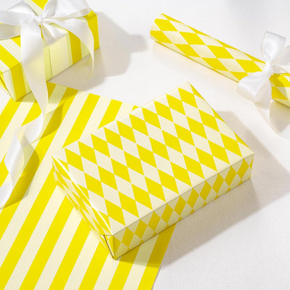 Reversible Wrapping Paper Roll, Mini Roll, Yellow and White Stripes and Diamond Pattern Gift Wrap for Birthday, Wedding, Easter, Spring, Baby Shower, Bridal Shower, 17 Inches x 16.4 Feet