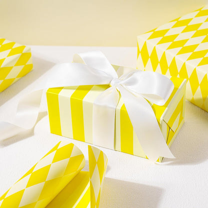 Reversible Wrapping Paper Roll, Mini Roll, Yellow and White Stripes and Diamond Pattern Gift Wrap for Birthday, Wedding, Easter, Spring, Baby Shower, Bridal Shower, 17 Inches x 16.4 Feet