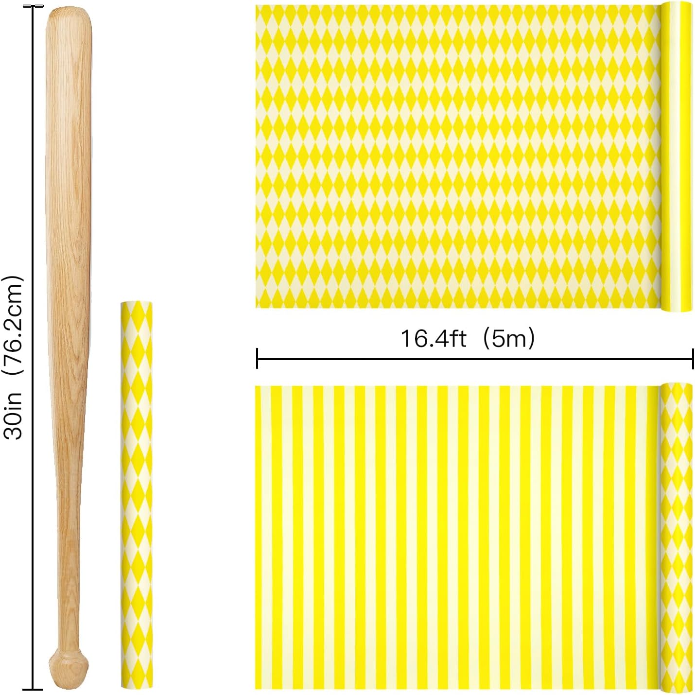 Reversible Wrapping Paper Roll, Mini Roll, Yellow and White Stripes and Diamond Pattern Gift Wrap for Birthday, Wedding, Easter, Spring, Baby Shower, Bridal Shower, 17 Inches x 16.4 Feet