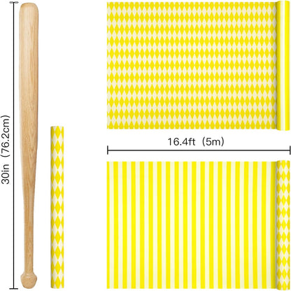 Reversible Wrapping Paper Roll, Mini Roll, Yellow and White Stripes and Diamond Pattern Gift Wrap for Birthday, Wedding, Easter, Spring, Baby Shower, Bridal Shower, 17 Inches x 16.4 Feet