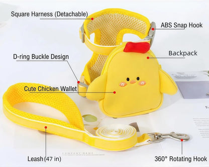Pet Harness Leash and Vest with Cute Backpack for Small Dogs & Cats-No Pull Step-in Breathable 3D Mesh Secure with Hook & Loop Fastener Buckles D-Rings for Puppies Kitties Bunnies-Yellow-M