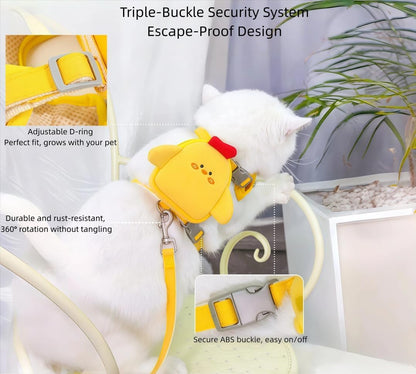Pet Harness Leash and Vest with Cute Backpack for Small Dogs & Cats-No Pull Step-in Breathable 3D Mesh Secure with Hook & Loop Fastener Buckles D-Rings for Puppies Kitties Bunnies-Yellow-M