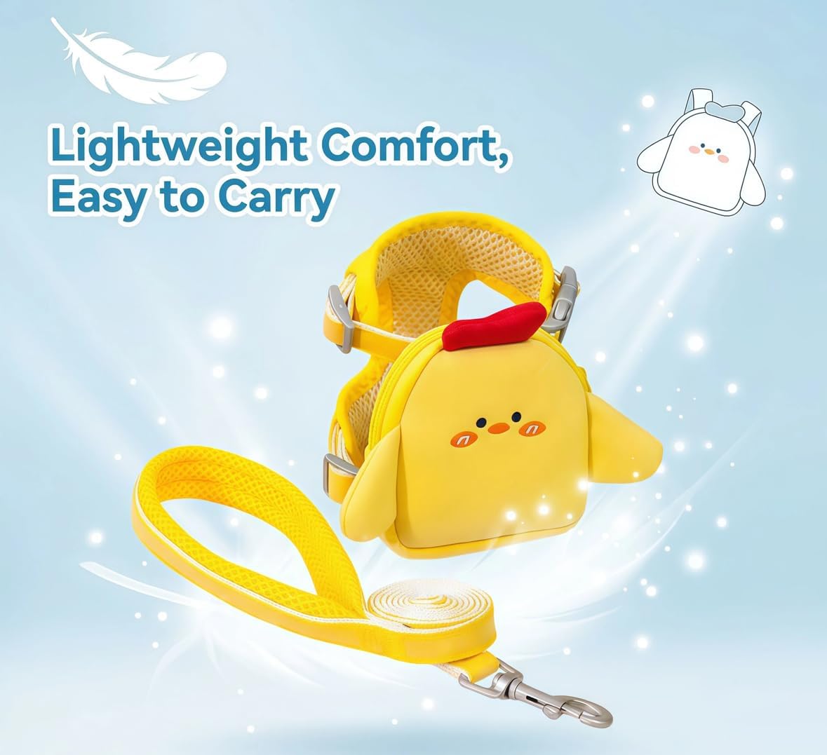 Pet Harness Leash and Vest with Cute Backpack for Small Dogs & Cats-No Pull Step-in Breathable 3D Mesh Secure with Hook & Loop Fastener Buckles D-Rings for Puppies Kitties Bunnies-Yellow-M