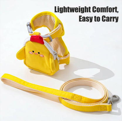 Pet Harness Leash and Vest with Cute Backpack for Small Dogs & Cats-No Pull Step-in Breathable 3D Mesh Secure with Hook & Loop Fastener Buckles D-Rings for Puppies Kitties Bunnies-Yellow-M