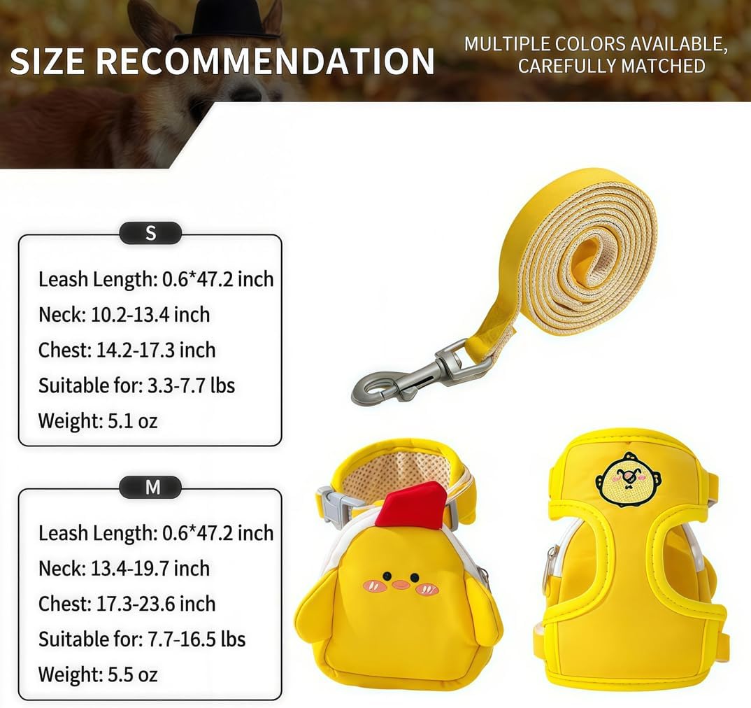 Pet Harness Leash and Vest with Cute Backpack for Small Dogs & Cats-No Pull Step-in Breathable 3D Mesh Secure with Hook & Loop Fastener Buckles D-Rings for Puppies Kitties Bunnies-Yellow-M