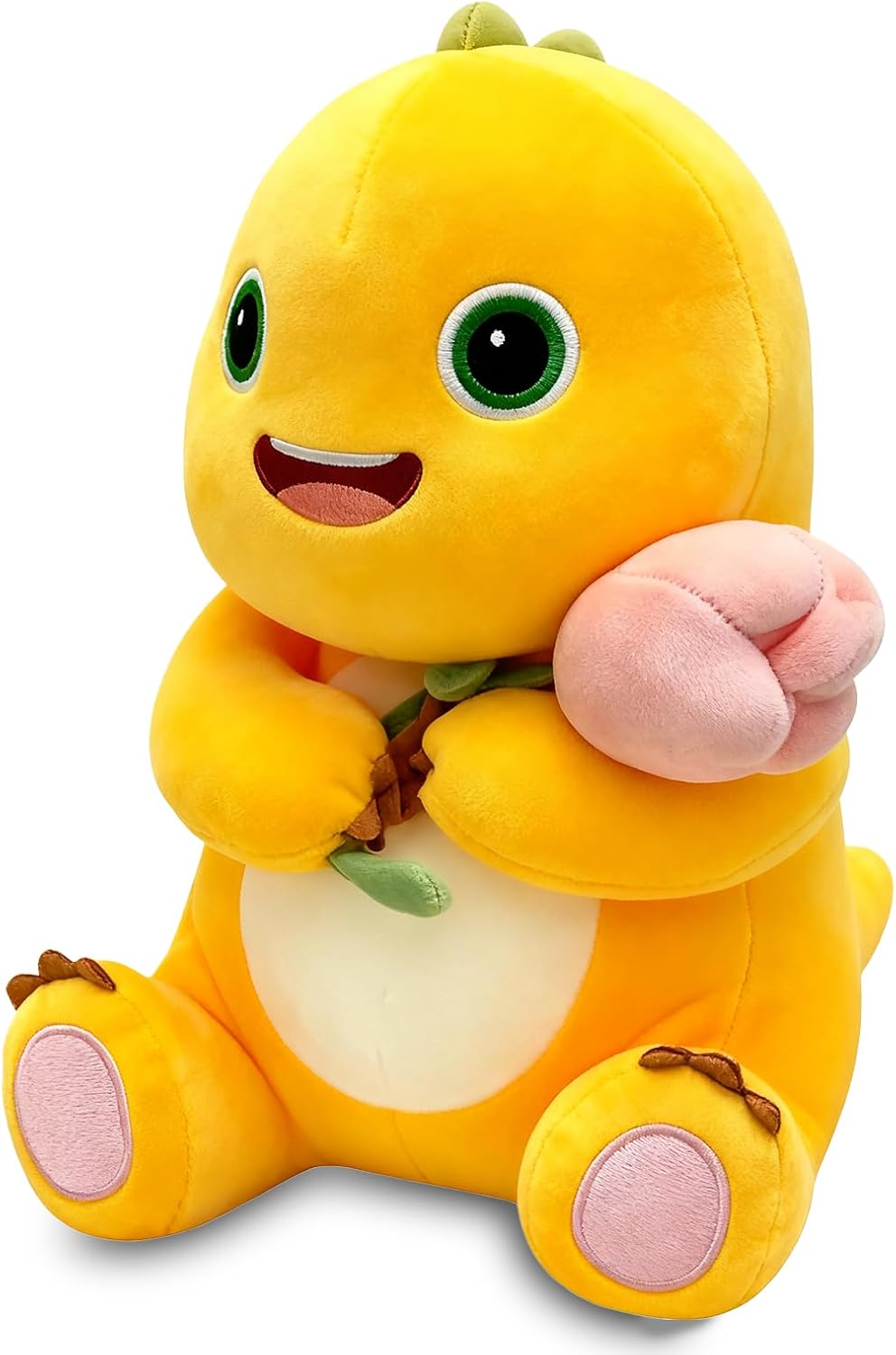 35cm Dinosaur Plush Pillow with Flower Cute Dinosaur Stuffed Animal, Soft Yellow Dino Plush Doll, Kawaii Plush Pillow for Home Decoration