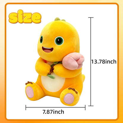 35cm Dinosaur Plush Pillow with Flower Cute Dinosaur Stuffed Animal, Soft Yellow Dino Plush Doll, Kawaii Plush Pillow for Home Decoration
