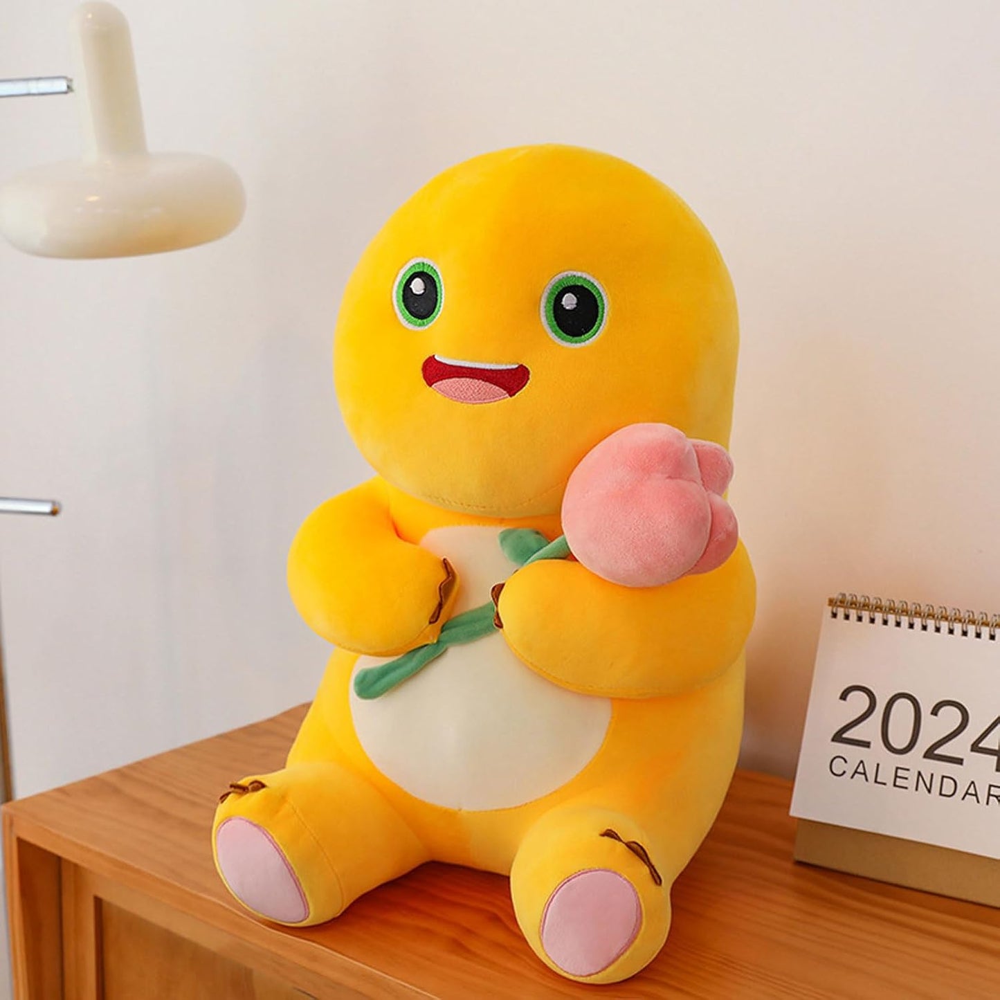 35cm Dinosaur Plush Pillow with Flower Cute Dinosaur Stuffed Animal, Soft Yellow Dino Plush Doll, Kawaii Plush Pillow for Home Decoration