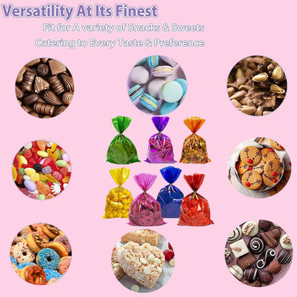 Yellow Cellophane Treat Bags with Gold Twist Ties, 100PC 6x9 inches (15x23 cm) Clear Cellophane Bags for Candy,Cookies Treats and Gifts,Party Supplies