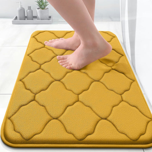 Memory Foam Bath Mat Rug 24x16, Ultra Soft and Absorbent Bathroom Rugs, Non-Slip, Comfortable, Machine Washable Bath Carpet for Bathroom Floor, Tub, Shower and Home Decor Accessories, Yellow