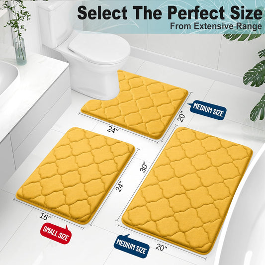 Memory Foam Bath Mat Rug 24x16, Ultra Soft and Absorbent Bathroom Rugs, Non-Slip, Comfortable, Machine Washable Bath Carpet for Bathroom Floor, Tub, Shower and Home Decor Accessories, Yellow