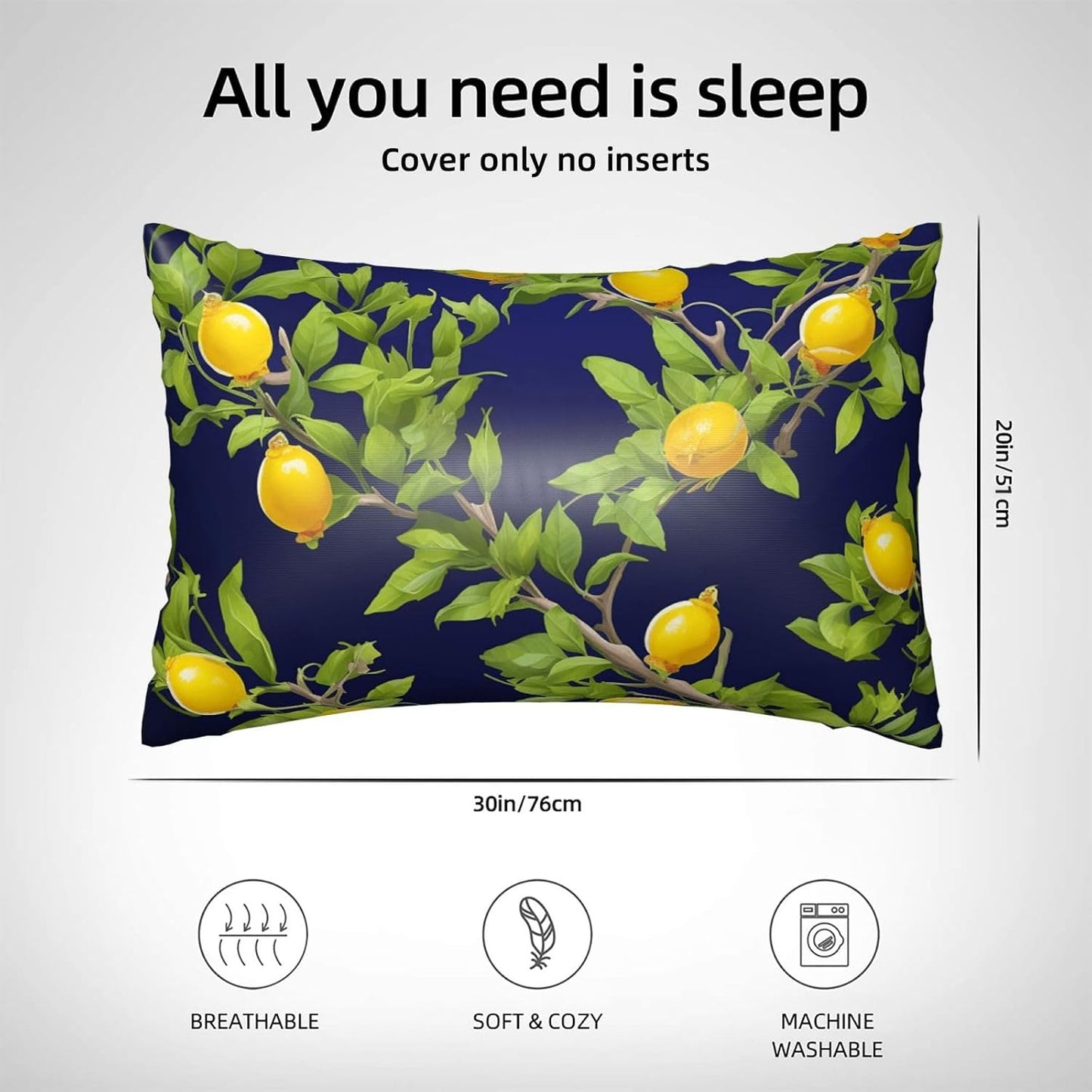 Lemon Tree Satin Pillowcase with Zipper for Hair & Skin,Cooling Silk Pillow Cases, Soft Breathable Smooth Silk Pillow Covers for Sleeping,Gifts for Women Men 20"x30"