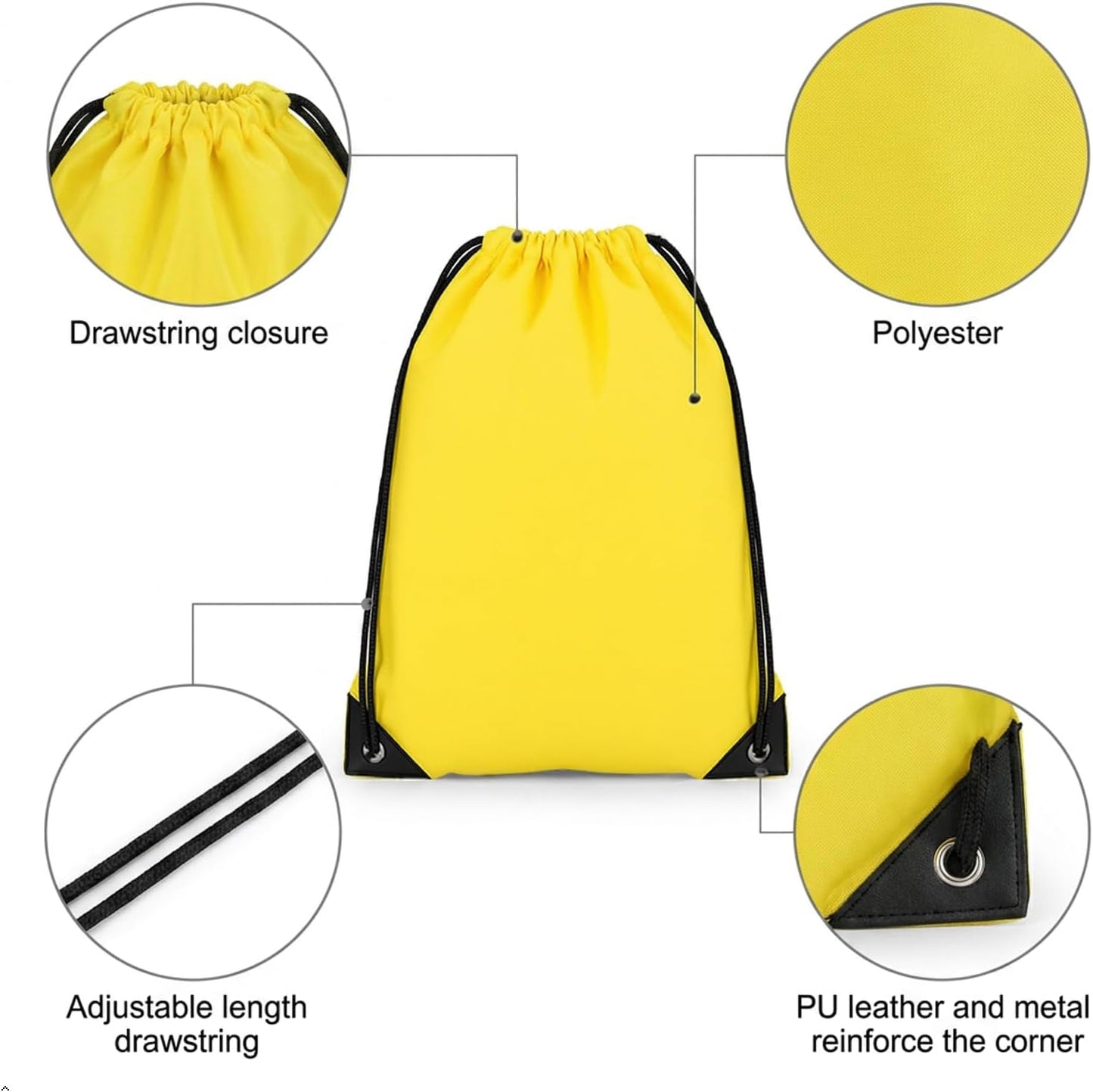 Drawstring Backpacks,10 Pack — Lightweight Drawstring Bags, Gym Sack for Sports, Daily Use & Travel (10, Yellow)