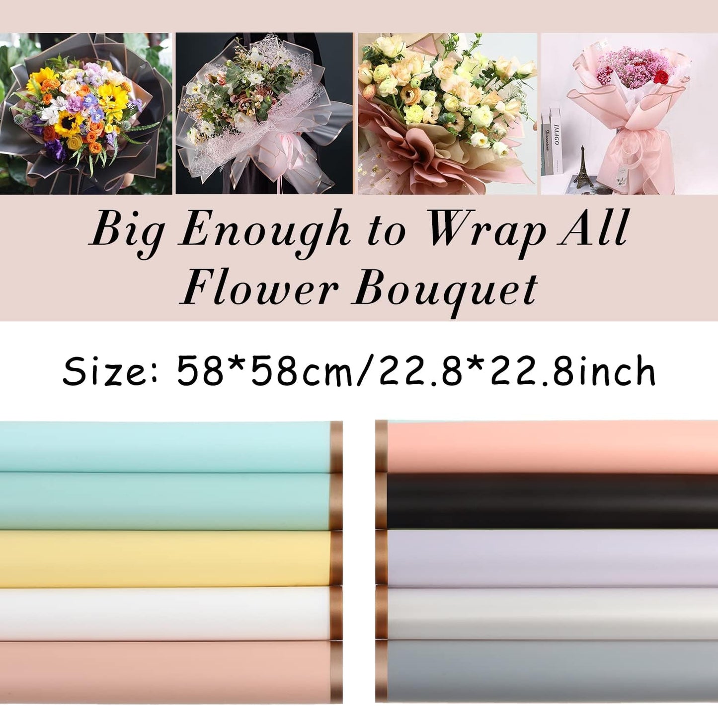 20 Sheets Gold Edge Flower Wrapping Paper,Waterproof Fresh Flower Packing Material Florist Bouquet Supplies DIY Craft Gift Packing,10 Colors