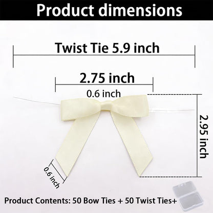 50 Pack Twist Tie Bows 2.75 Inch, Elegant Yellow Ribbon Bows for Gift Wrapping, DIY Crafts, Party Decorations, Baby Shower, Birthday, Wedding Decor