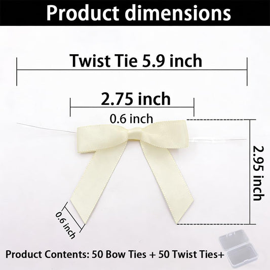 50 Pack Twist Tie Bows 2.75 Inch, Elegant Yellow Ribbon Bows for Gift Wrapping, DIY Crafts, Party Decorations, Baby Shower, Birthday, Wedding Decor