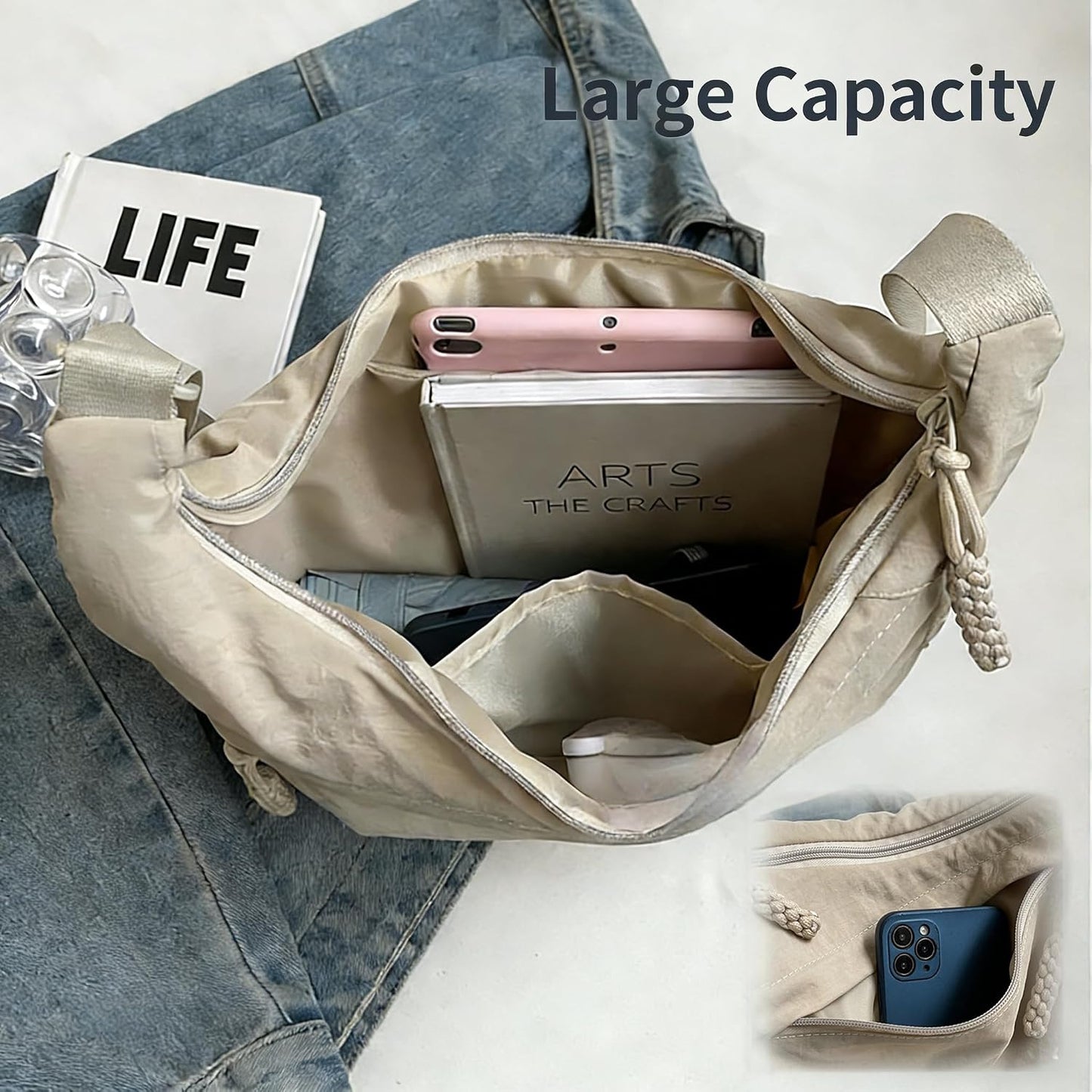 Crescent Crossbody Bags for Women, Casual Shoulder Half Moon Bag, Large Capacity Dumpling Purse Bag for Outdoor Travel