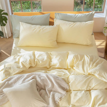 Bedding Pillowcases Pack of 2 100% Washed Cotton Linen Like Textured Breathable Durable Soft Comfy (Heathered Butter Yellow, Standard)