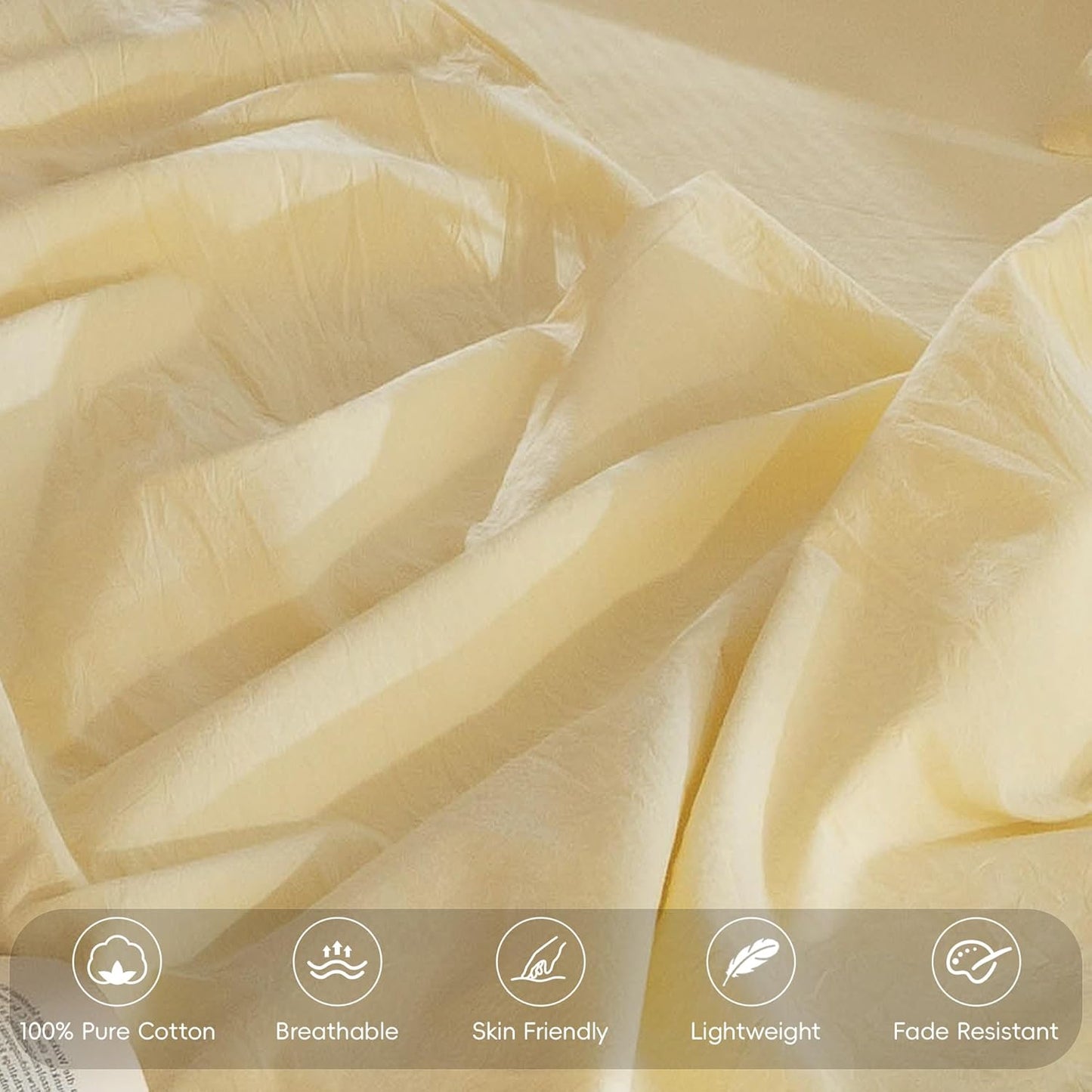 Bedding Pillowcases Pack of 2 100% Washed Cotton Linen Like Textured Breathable Durable Soft Comfy (Heathered Butter Yellow, Standard)