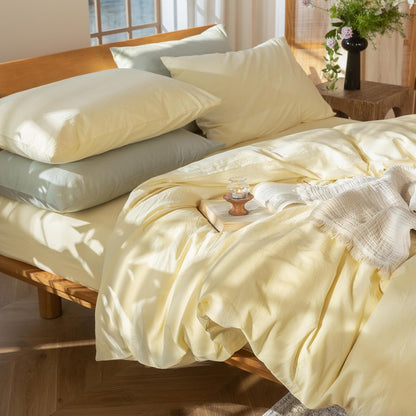 Bedding Pillowcases Pack of 2 100% Washed Cotton Linen Like Textured Breathable Durable Soft Comfy (Heathered Butter Yellow, Standard)