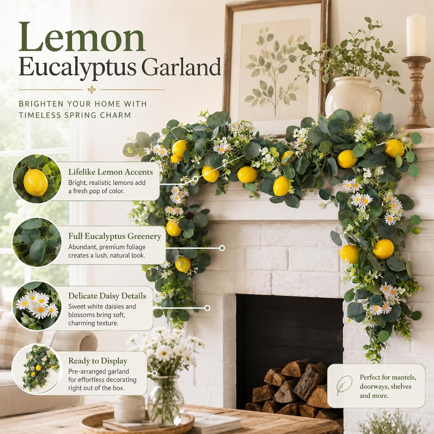 Artificial Lemon Garland Faux Fruit Vine Garlands for Wedding Party Decor (Multi, M)
