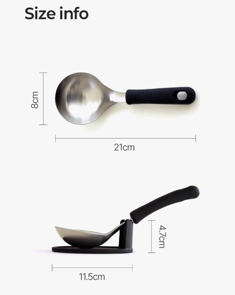 Wide Head Serving Spoon with Silicon Handle, 8 inch, Stainless Steel, Includes Silicon Matching Rest, Modern Style, Various Color Available (Yellow)