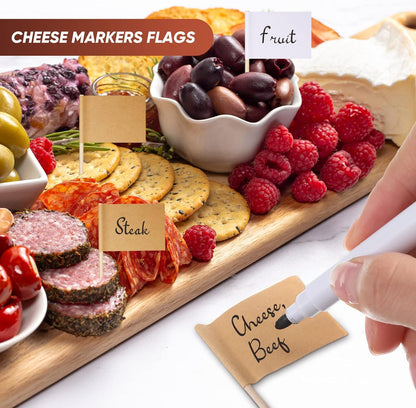 34 Pcs Charcuterie Board Accessories Cheese Butter Spreader Knives Set Stainless Steel Spreader Knives with Wooden Handles Charcuterie Boards Utensils Mini Serving Tongs Spoons and Forks, Yellow