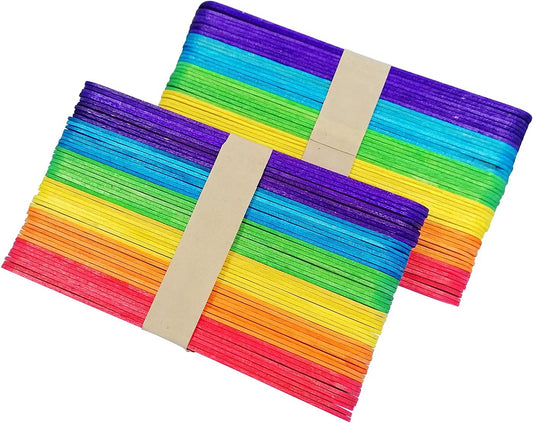 6” 100 Pcs Colored Jumbo Wooden Craft Sticks Wooden Popsicle Colored Craft Sticks Stick 3/4”Wide Treat Sticks Ice Pop Sticks for DIY Crafts，Home Art Projects, Classroom Art Supplies