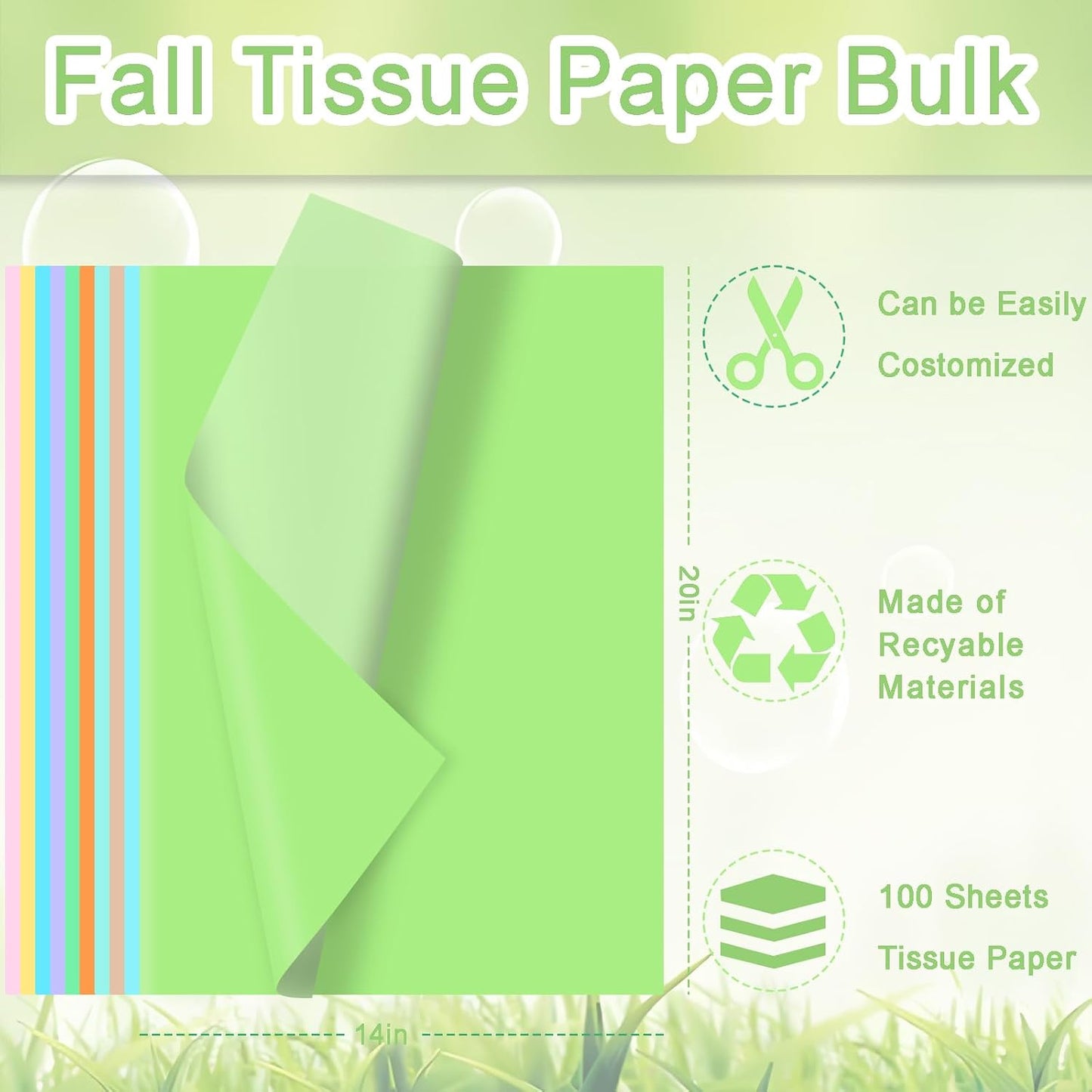 100 Sheets Spring Pastel Tissue Paper Bulk, 13.8'' x 19.7'' Pink Yellow Blue Green Colors Art Crafts Paper for Spring Easter Birthday Baby Shower Bridal Shower Party Supplies, 10 Colors
