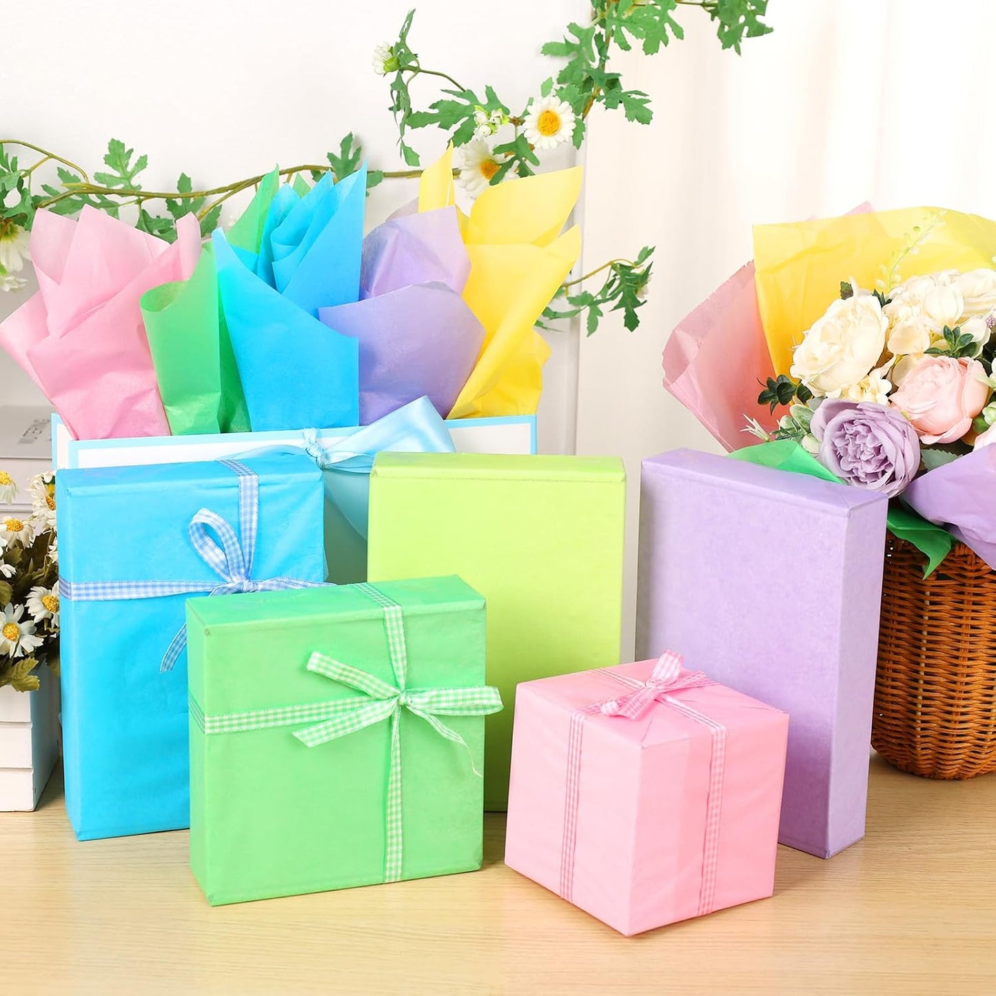 100 Sheets Spring Pastel Tissue Paper Bulk, 13.8'' x 19.7'' Pink Yellow Blue Green Colors Art Crafts Paper for Spring Easter Birthday Baby Shower Bridal Shower Party Supplies, 10 Colors