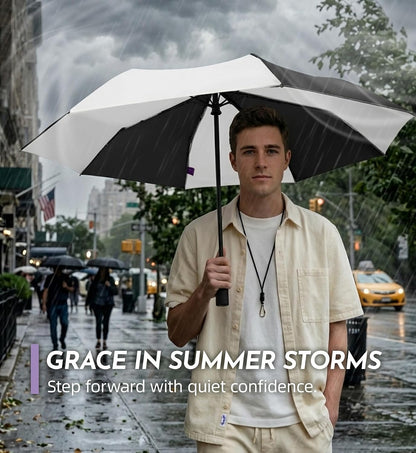 Windproof Travel Umbrella for Rain - 43" Auto Open Close 8-Rib Compact, Stylish Two-Tone Color Block Design, Easy-Close Folding Portable Parasol for Men & Women