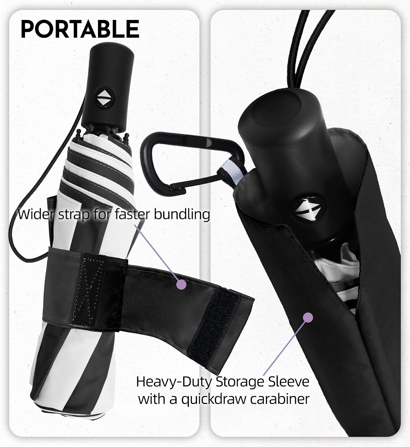 Windproof Travel Umbrella for Rain - 43" Auto Open Close 8-Rib Compact, Stylish Two-Tone Color Block Design, Easy-Close Folding Portable Parasol for Men & Women