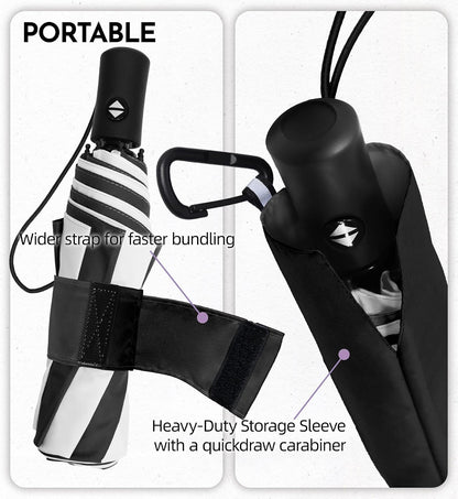 Windproof Travel Umbrella for Rain - 43" Auto Open Close 8-Rib Compact, Stylish Two-Tone Color Block Design, Easy-Close Folding Portable Parasol for Men & Women