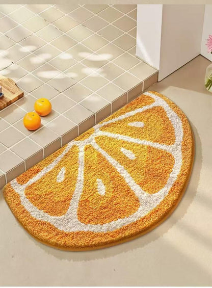 Playtime Cozy Lemon Cute Fruits Half Round Shaped Bedroom Bathroom Doorway Kitchen Floor Rug Carpet Water Absorption Non-Slip mat for Kid's Room (Orange, 45 * 80CM)