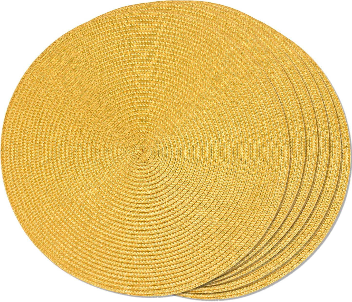 Round Braided Placemats Set of 6 Table Mats for Dining Tables Woven Washable Non-Slip Place mats 15inch for Spring(Yellow, 6pcs)
