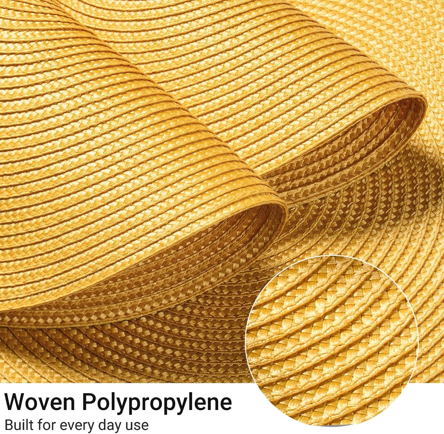 Round Braided Placemats Set of 6 Table Mats for Dining Tables Woven Washable Non-Slip Place mats 15inch for Spring(Yellow, 6pcs)