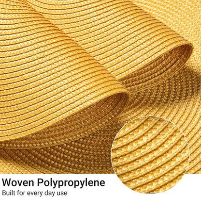 Round Braided Placemats Set of 6 Table Mats for Dining Tables Woven Washable Non-Slip Place mats 15inch for Spring(Yellow, 6pcs)